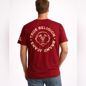 True Religion Stamp Foil Short Sleeve Tee Red Dahlia MENS Size Small